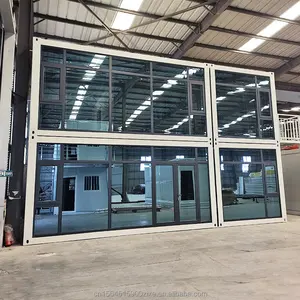 6*20Ft Flat package office building modular container villa front side glass wall steel structure modular two floor building
