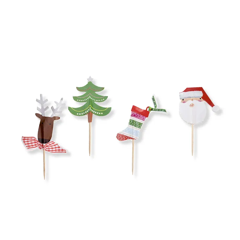 20pcs Picks Christmas Sticks Art Toothpicks Cupcake/Cake/Pie Toppers Party Decoration Xmas Signs Tree/Santa Claus/Elk/Sock prick