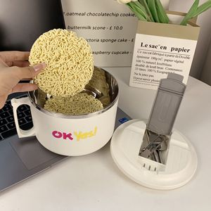 Tazón de acero inoxidable para fideos instantáneos con tapa, gran capacidad, fácil de lavar, para dormitorios de estudiantes y comedores - Product Image 1