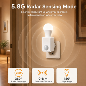 Adaptateur de douille E27 intelligent avec capteur de mouvement radar 5.8G, support de lampe à activation automatique par détection de mouvement pour couloir, escalier, chambre - Product Image 6