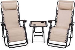 Ensemble de 3 chaises longues pliantes zéro gravité de couleur unie pour jardin extérieur 2026 - Product Image 3