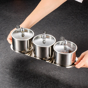 Distributeur de condiments d'assaisonnement en acier inoxydable, récipient multifonctionnel pour épices, sel, sucre, pot à poivre, outil avec couvercle et cuillère - Product Image 6