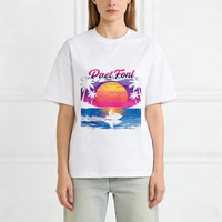 T-shirts pour femmes pour l'été avec motif de coucher de soleil sur la plage et texte Duet Fon pour un style décontracté