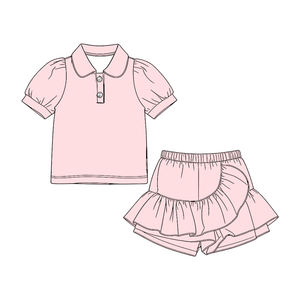 Conjunto de Falda y Camiseta de Manga Corta para Niña, Modelo GSD3959, Diseño Personalizado, Color Azul Sólido, Venta al Por Mayor - Product Image 3