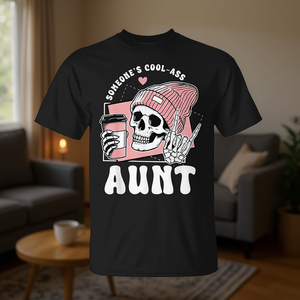 Camiseta Cool Auntie Club Skeleton Skull, cuello redondo negro, unisex, talla para adultos - Product Image 3