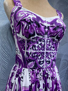 2025 estate elegante abito viola con stampa floreale XXL Maxi abito 100% in cotone da donna con spalline sottili eco-friendly grande Swing da sera - Product Image 5