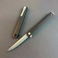 Couteau de collection EDC pliant ultra-mince à lame longue 7097, manche noir texturé, clip de poche en métal, lame à bouton-poussoir