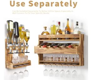 Mensola per bottiglia di liquore Home <span class=keywords><strong>Bar</strong></span> con supporto in vetro scaffali rustici con 4 bottiglie di liquore whisky liquore a parete legno portabottiglie - Product Image 6