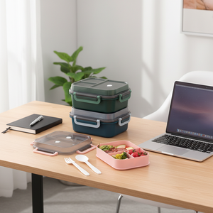 Simple Double-Layer Student Lunch Box <strong>Microwaveable</strong> Sealed and Divided Suitable for Office Workers Lunch Box for Cafeteria Meals - Product Image 1