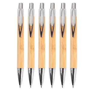GL OEM Stylo Bille En Bois木製ボールペン環境にやさしいプッシュ竹ペン金属広告木製ボールペン