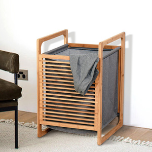 Panier <span class=keywords><strong>à</strong></span> <span class=keywords><strong>linge</strong></span> multifonctionnel en bambou écologique sur pied, gain de place, pour salle de bain, rangement et présentation des vêtements sales - Product Image 2