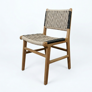Chaise de salle à manger en teck tressé, siège et dossier en corde, mobilier minimaliste pour restaurant, cour et maison - Product Image 1