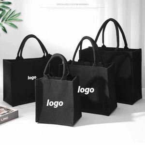 Promotion Durable <b>Black</b> <b>Canvas</b> Handbags <b>Tote</b> Style for Shopping Groceries or Daily Use with Personalized Logo - Product Image 1