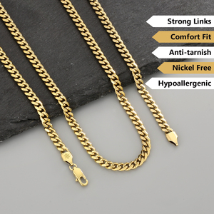 14K placcato oro reale 3mm 5mm collana gioielli regalo Miami Cuban Link uomini donne Cool Hip Hop acciaio inossidabile impermeabile catena del cordolo - Product Image 2