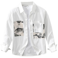 Chemise décontractée pour homme, mode printemps, patchwork, col rabattu, simple boutonnage, 100% coton popeline, motif appliqué, manches longues
