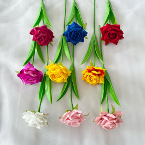 Usine de fleurs artificielles Meiyu Craft, rose artificielle à tige unique, polyester doux, décoration de mariage, arrangement floral fait main - Product Image 1