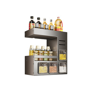 Estante de especias para cocina, montado en la pared, tamaño L, con tapa de plástico, contenedor de almacenamiento multicapa para condimentos y especias, uso doméstico - Product Image 1