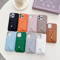 Pour iphone 14/15/16/17 Series Lychee Pattern Card case Phone case Solid Color Trendy Phone case with a Small Bag to Coins