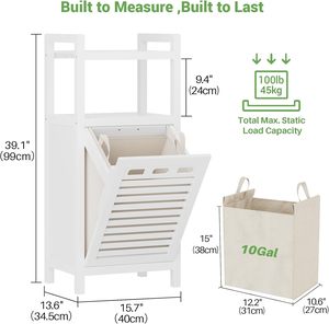 Étagère de rangement inclinable pour salle de bain en bambou avec panier à linge - Product Image 6