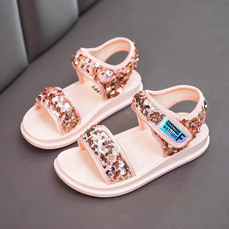 Summer Middle Children Girls Beach sandals Non-slip Soft Bottom Shoes Open Toe Flat Outdoor Fashion Casual Shoes 2021 New Style