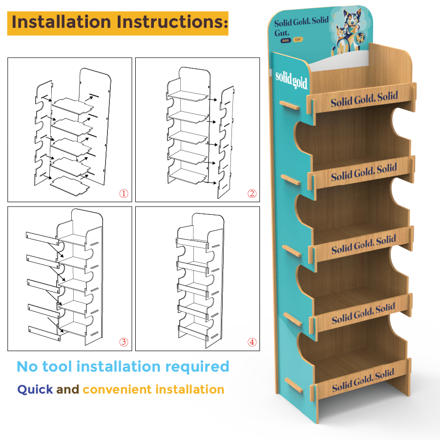Customized Plywood Laminate Foldable Multi-Tier Modern Pet Food Display Stand for Supermarkets — view 4