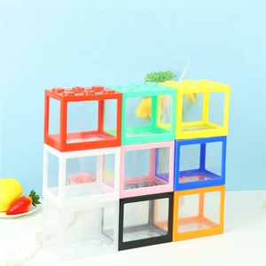 Acquario impilabile JSD Square Building Block per pesci <span class=keywords><strong>Betta</strong></span>, mini acquario con visibilità chiara e coperchio antipolvere per piccoli pesci e gamberetti - Product Image 2