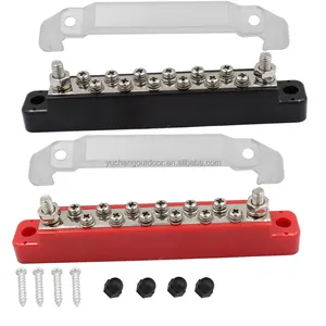 12V power distribution block include one positive bus bar (red) and one ground bus bar (black).