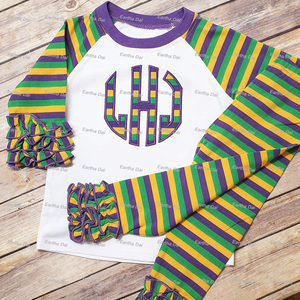 Mardi Gras Set di <span class=keywords><strong>Leggings</strong></span> per ragazze in maglia di cotone personalizzato vestiti per bambine vestiti per bambini Legging per ragazze - Product Image 5