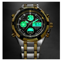 Reloj Digital para Caballero GOLDEN HOUR GH108 Super Silver, Correa de Acero Inoxidable, Doble Hora, Cronógrafo, Calendario, Deportivo