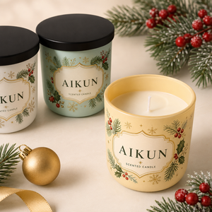 AIKUN Custom Size Logo Eco Friendly Christmas Glass Jar <b>Candle</b> Premium Soy Wax <b>Long</b> Burning Fragrance <b>Candle</b> for Winter Decor - Product Image 1