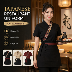 Uniforme de restaurant japonais pour serveuse, 65% polyester 35% coton, style kimono, robe tablier respirante, logo personnalisé OEM ODM - Product Image 1