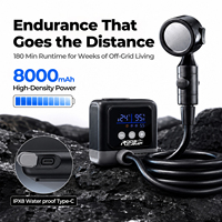Douche extérieure portable avec affichage numérique intelligent, batterie 8000 mAh, pompe à eau électrique rechargeable en ABS, plusieurs modes pour le camping et les voyages