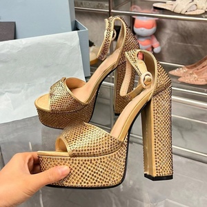 Sandalias de Plataforma con Tacón Alto y Punta Abierta, Decoradas con Pedrería, Diseño de Lujo, de Cáñamo, para Mujer, Verano - Product Image 3