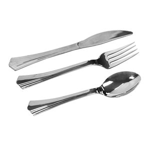 Plastic Disposable Metallic Flatware Forks Spoons knives Heavy Duty silver Cutlery Set
