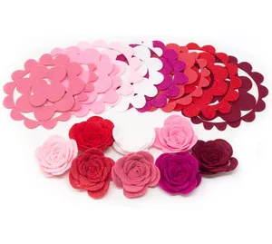 Handmade Kids Unattached 3d Rose Thủ Công Lớn Tô Điểm Len Cảm Thấy Hình Dạng Hoa Cho Các Dự Án Diy