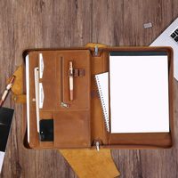 Portafolio de Cuero Genuino con Cierre, Portafolio de Trabajo con Bloc de Notas
