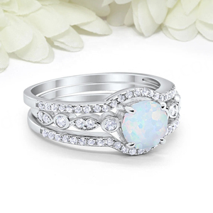 ชุดเครื่องประดับเงินแท้ 925 ประดับโอปอลสีขาวทรงกลม สไตล์วินเทจอาร์ตเดโค 3 ชิ้น สำหรับงานแต่งงาน งานหมั้น และเจ้าสาว - Product Image 2