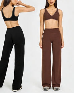 Ensemble de sport Aoyema de haute qualité, très extensible, avec haut à col halter et pantalon large super doux pour l'entraînement et la gym - Product Image 4