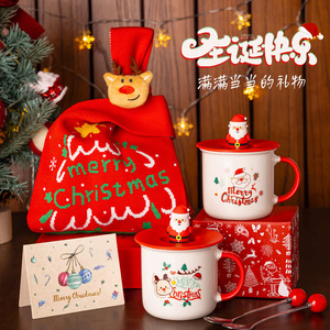 Taza de cerámica navideña con tapa y cuchara, resistente al calor, diseño de dibujos animados, para set de regalo - Product Image 1