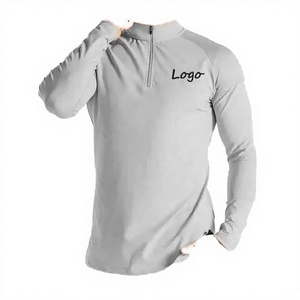 Wholesale Men High Quality Performance Polyester Cotton Half 1/4 Quarter Zip Hoodie Collar Athletic Hoodies 3D Embroidery - Product Image 2