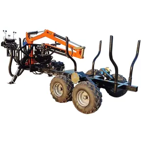 Best Sale 4 Wheel Drive Quad Self Loading Log Trailer Tractor Timber Trailer With Crane For Sale