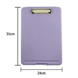 Nouveau design fournitures de salle de classe violet A4 Durable Pp Clip profil bas Portable infirmière en plastique presse-papiers avec rangement