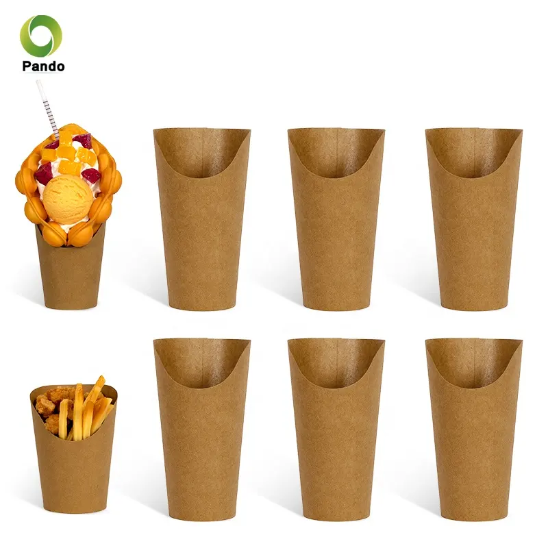 Brown Kraft Chip French Fries Holder Copo De Charcutaria De Papel Descartável Snack Food Grade Cup