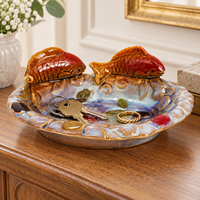 Bol décoratif en céramique sculpté en forme de poisson Koi, avec glaçure réactive, servant de bain d'oiseaux, de mangeoire, de plateau à bibelots et de plat à fruits pour la maison et le jardin