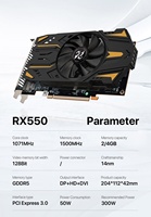 Venta al por mayor AMD Radeon RX 550 4GB PC GPU tarjeta gráfica RX550 GDDR5 DP HD DVI PCI Express 3,0 128-bit tarjeta gráfica para juegos