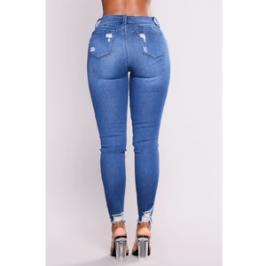 2025 Women's High Waist Skinny Jeans - <strong>Stretch</strong> <strong>Denim</strong> with Ripped Details - Autumn Winter Cross-Border Fashion Pants - Product Image 2