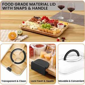 Tabla de Charcutería de Bambú Aprobada por la FDA con Tapa Transparente, Tabla de Quesos de 6 Compartimentos, Bandeja de Servicio para Viajes, Picnic y Fiestas - Product Image 5