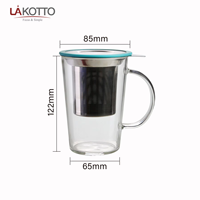 Mug à infuseur à thé en verre borosilicate haute résistance LAkotto 400 ml avec couvercle en acier inoxydable, compatible lave-vaisselle et micro-ondes, vaisselle de qualité supérieure