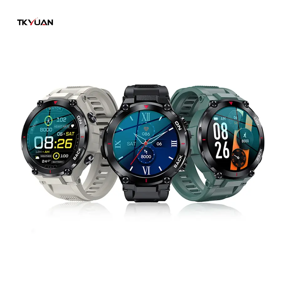 TKYUAN 2022 Round Smart Watch K37 GPS Sport Tracking 480mAh Battery IP68 Outdoor Custom Watch Faces Sport Watch for Men