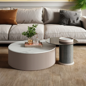 طقم طاولة قهوة دائرية فاخرة بتصميم إيطالي عصري مع خزانة طاولة شاي، حجم عائلي، معدني لغرفة المعيشة بجانب الأريكة - Product Image 6